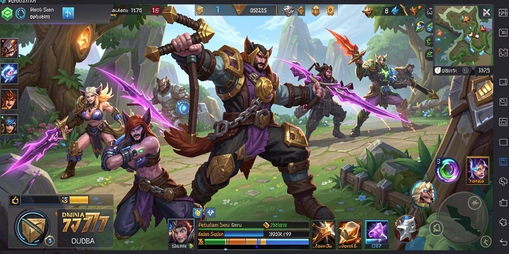 Screenshot DUNIA777 menampilkan aksi seru dalam pertandingan MOBA.