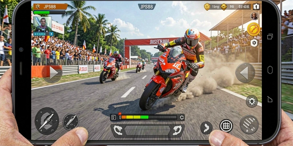 Gameplay JPS88 yang mendebarkan dengan aksi balap motor.