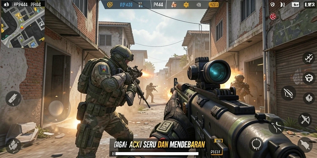 Tangkapan layar PP444 menampilkan aksi tembak-menembak yang memukau dan realistis.