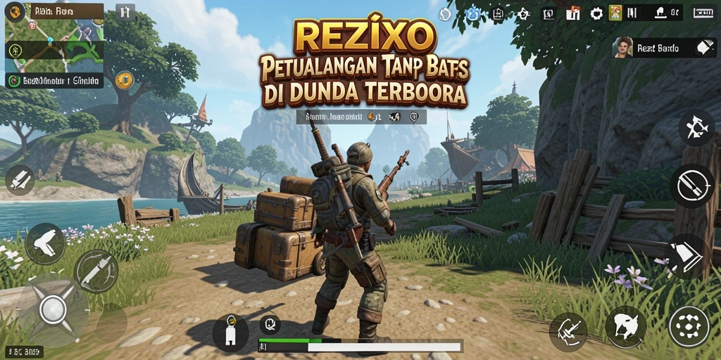 Screenshot gameplay REZIXO menampilkan dunia terbuka yang luas dan penuh petualangan.