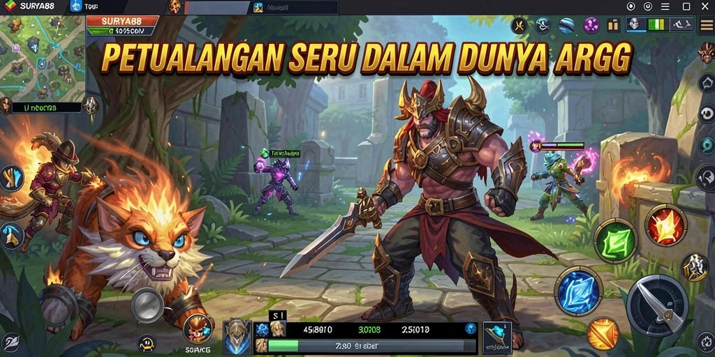 Tangkapan layar gameplay <strong>SURYA88</strong> dengan pertarungan epik dan ragam karakter.